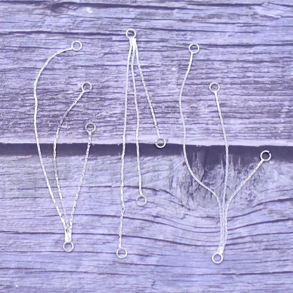 10Pcs Earrings Connectors Ear Chains 4 Holes Copper Silver Plated For Jewelry DIY Making Findings Charms 88x4mm