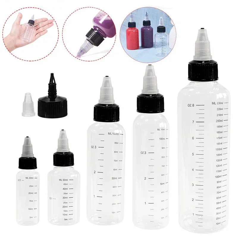 30pcs 30ml-500ml Empty Plastic Dispensing Bottles Twist Top Cap Round Bottle with Graduated Squeeze Container for Crafts Kitchen