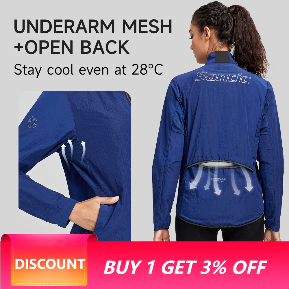 Santic Cycling Jackets UV Protection Reflective Cycling Skin Jackets Spring Autumn Outdoor Windproof Long Sleeve for Men Women