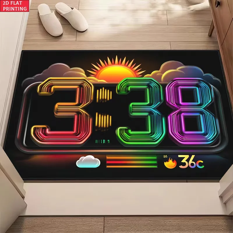 Bath Mat 338 Digital Clock Art HD Printed Kitchen Rugs, Non-Slip Yoga Mats, Absorbent Machine Washable Polyester Rug
