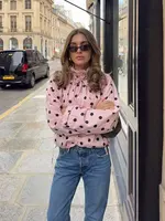 HH Abrigos Casuales de Manga Larga con Cuello Alto para Mujer, Nueva Moda 2026, Chaquetas Rosas con Puntos para Mujer