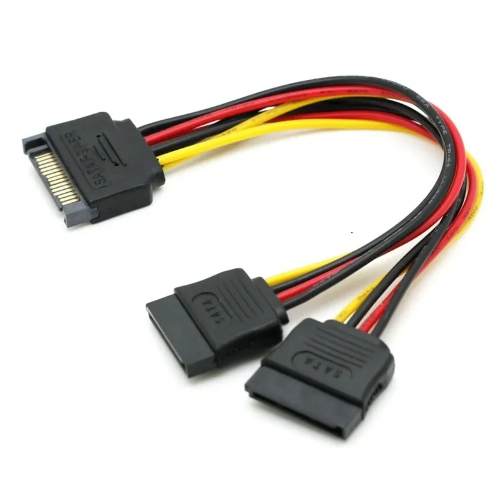 15Pin SATA Male to 2 Female Power Splitter Cable HDD Y Splitter Extension Cable 20cm High Speed Hard Drive Power Cable