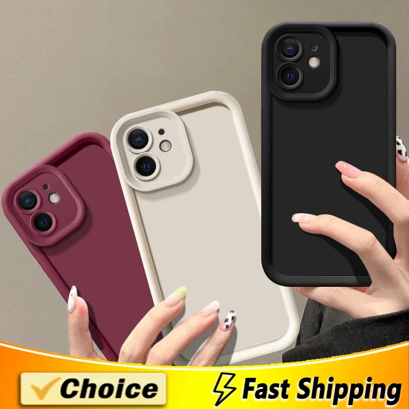 Solid Color Soft Silicone Phone Case For iPhone 11 12 13 14 15 Pro Max XS X XR 7 8 15 6 Plus SE2020 Camera Lens Protection Cover