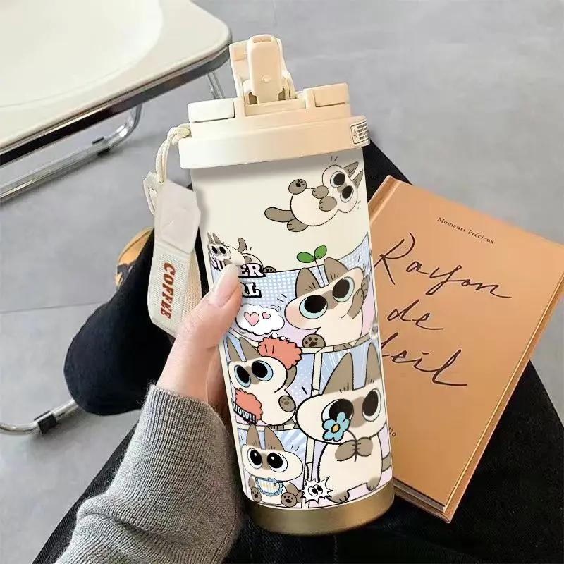 Azuki Isolierflasche Neuer Kreativer Cartoon-Stil und niedliches Design Modisch Einfach Langlebig Große Kapazität Tragbarer Paar-Kaffeebecher Geschenk – Detail 3