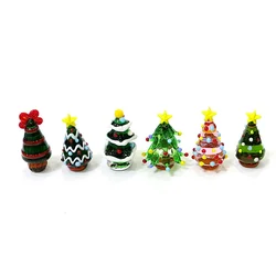 Custom Cute Murano Glass Christmas Tree Mini Figurines Ornaments Home Table Decor Tiny Xmas Tree Statue New Year Gifts for Kids