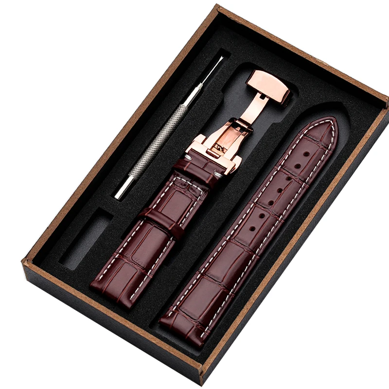 Watchband 18mm 19mm 20mm 21mm 22mm Calf Genuine Leather Watch Band Alligator Grain Watch Strap for Tissot Seiko Butterfly Buckle