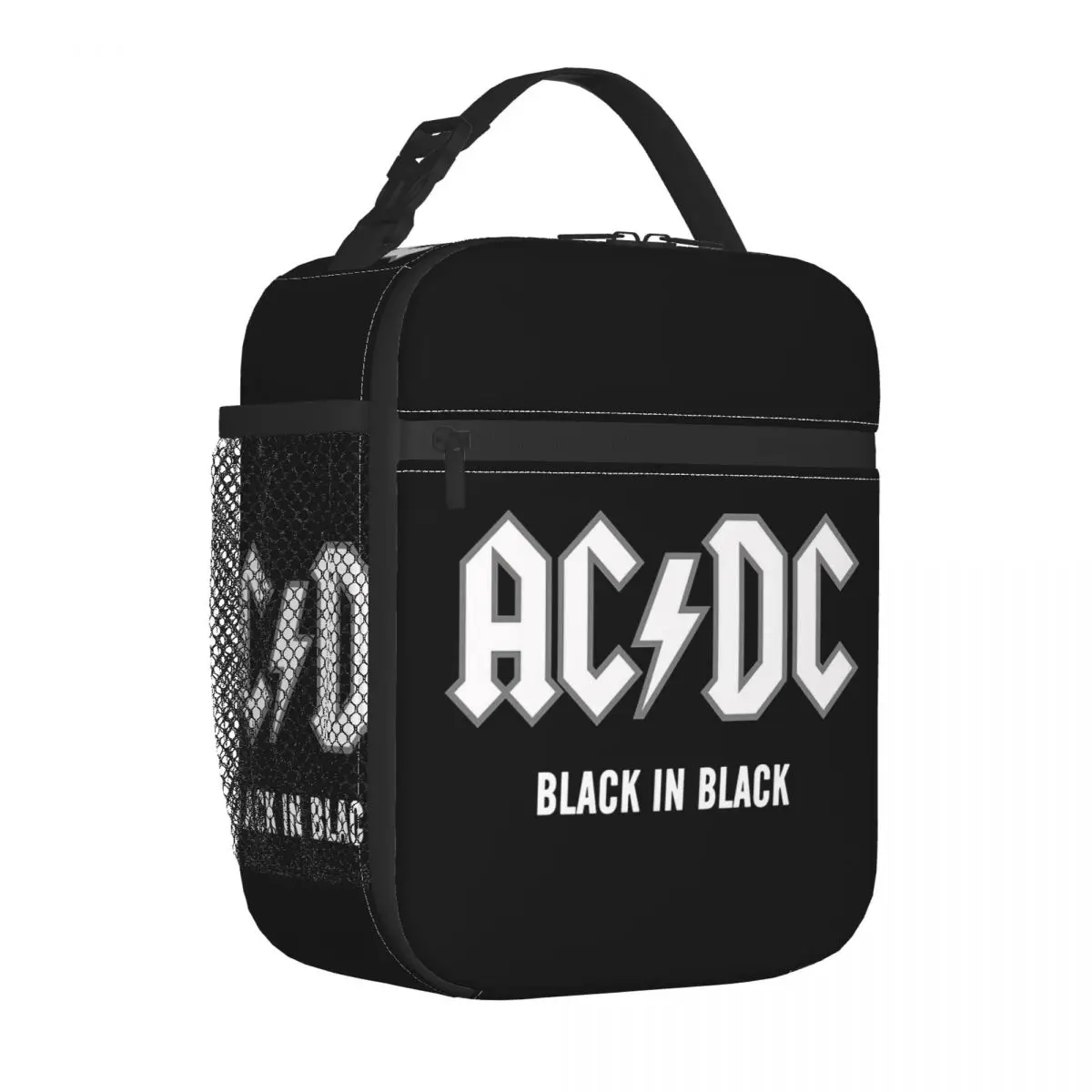 Black In Black A-C Mental Rock Insulated Lunch Bag Cooler Bag Meal Container Tote Lunch Box Men Women School Travel