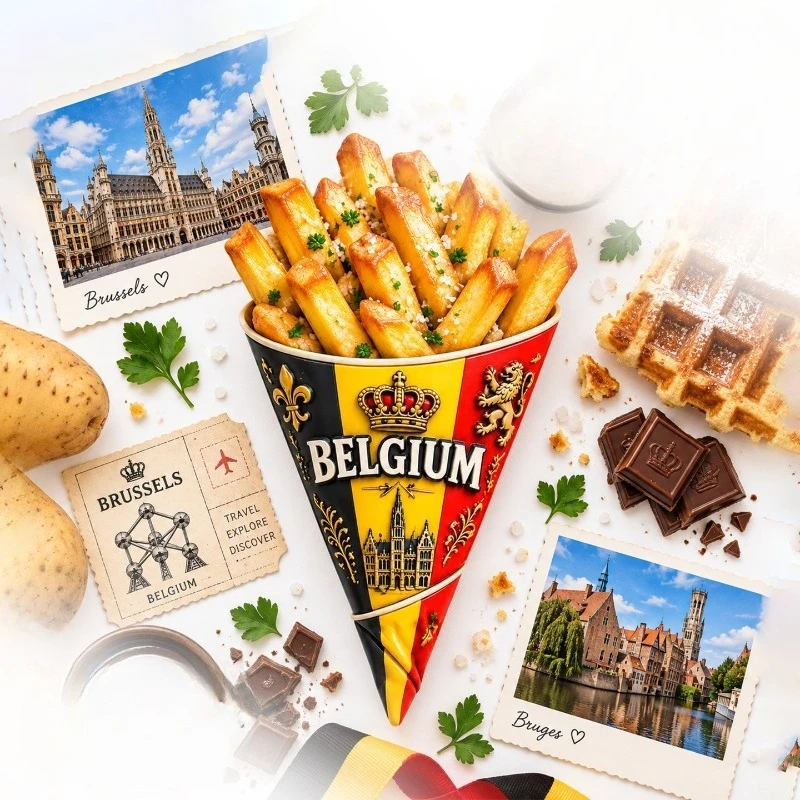 Belgian Fries Fridge Magnet - Crispy 3D European Souvenir Unique Foodie Gift for Travel & Kitchen Decor