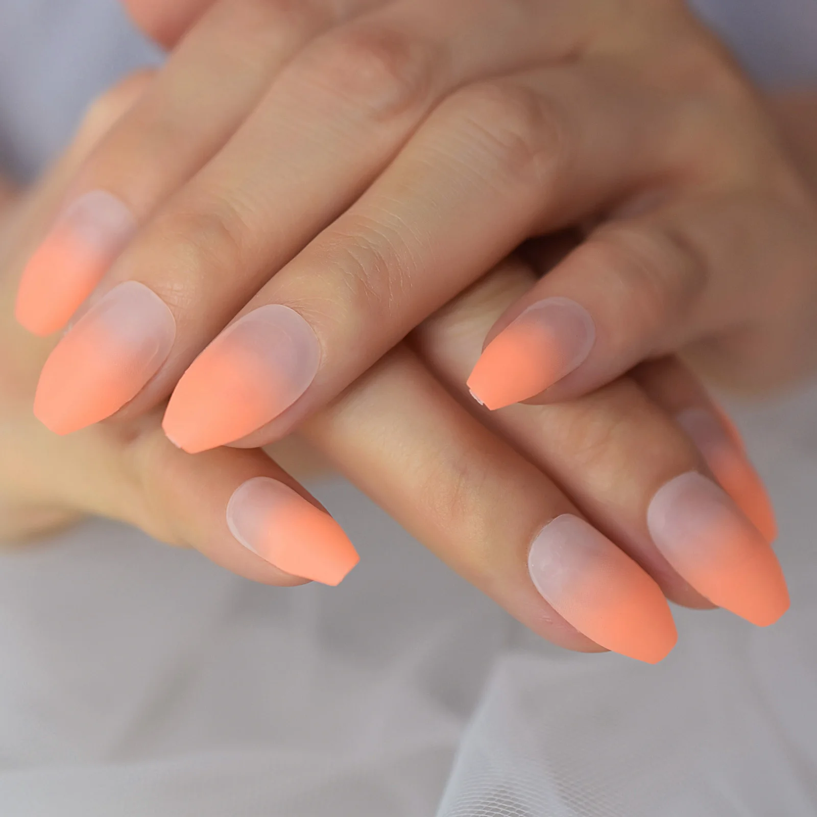 24pcs French Fake Nails Ombre Orange Neon False Short Coffin Nails Fake Nails Medium Press Tipsy Stick On Nails Tips Salon Tools