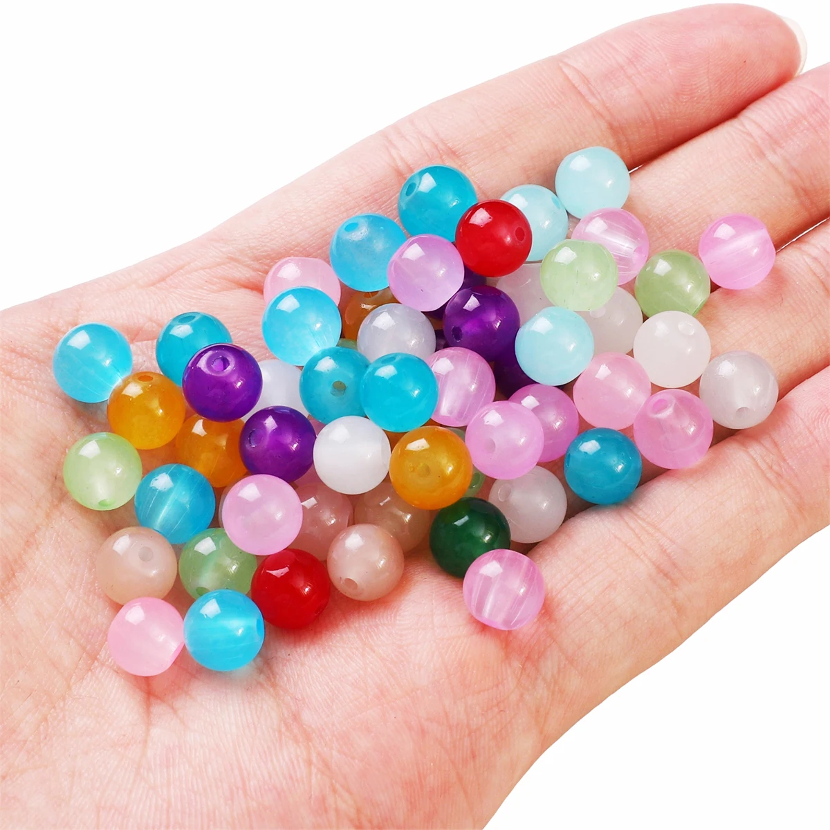 خرز زجاجي دائري مقلد لليشم مطلوب بطلاء جيلي 4/6/8/10ملم لإكسسوارات المجوهرات DIY أساور قلادات 100/50/20قطعة/عبوة