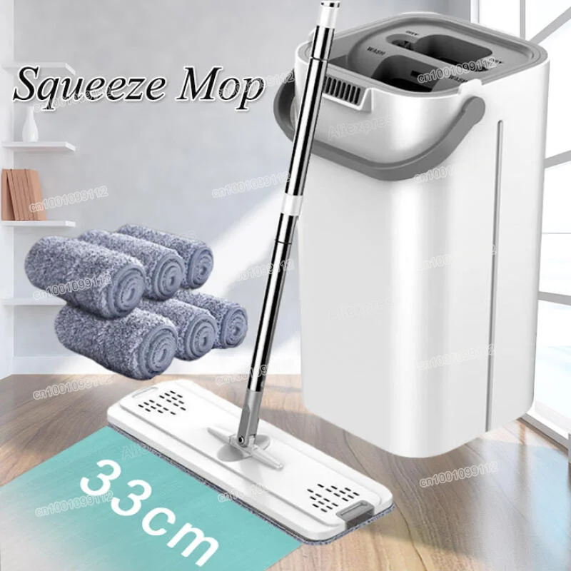 Flat Squeeze Mop with Bucket Household Home Floor Cleaning Mop and Bucket Set With Microfiber Mop Pads Home Cleaning Tool