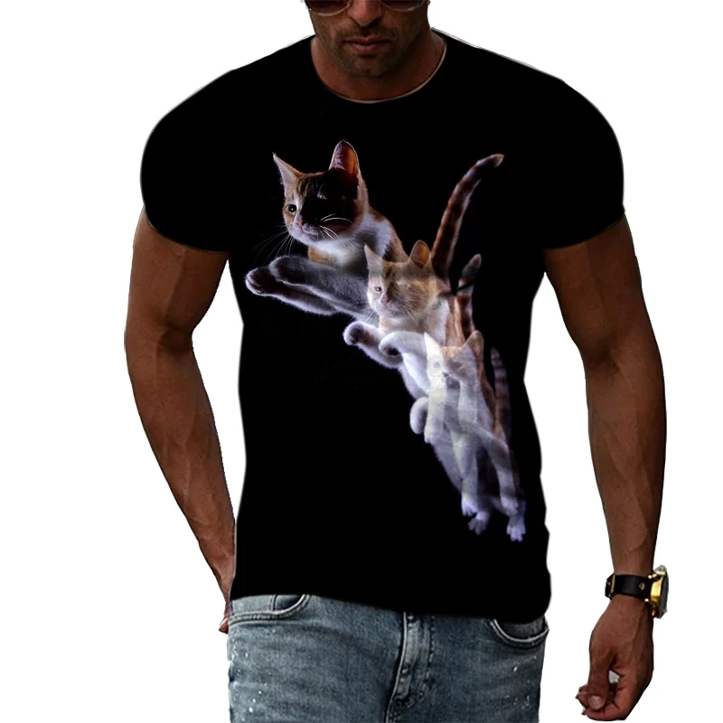 Fashion Creative Funny Cat Graphic Men T-shirt Summer Casual Personality Animal 3D Printed Tees Trend O-neck Short Sleeve Tops