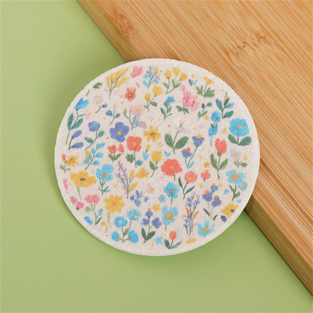 Round Flower Wood Pulp Cotton Sponge To Wipe The Kitchen Rag Dishwashing Cotton Non-stick Oil Absorbent Compressed Wood Sponge