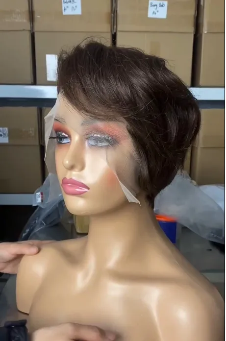 

Women Brown Short Pixie Cut Wigs Daily Side Part Lace Wig Wear