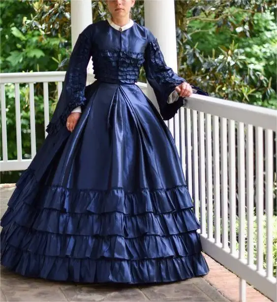 Victorian Civil War Southern Belle Cosplay Costume Blue Ball Gown 1860S Scarlett Travel Set Christmas Dress