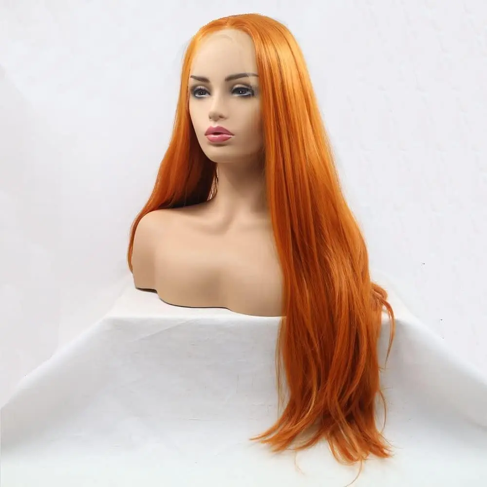 

Парики Sylvia Синтетические оранжевые рыжие парики фронта шнурка Длинные натуральные прямые парики для женщин Волосы Термостойкое волокно Парики из волос