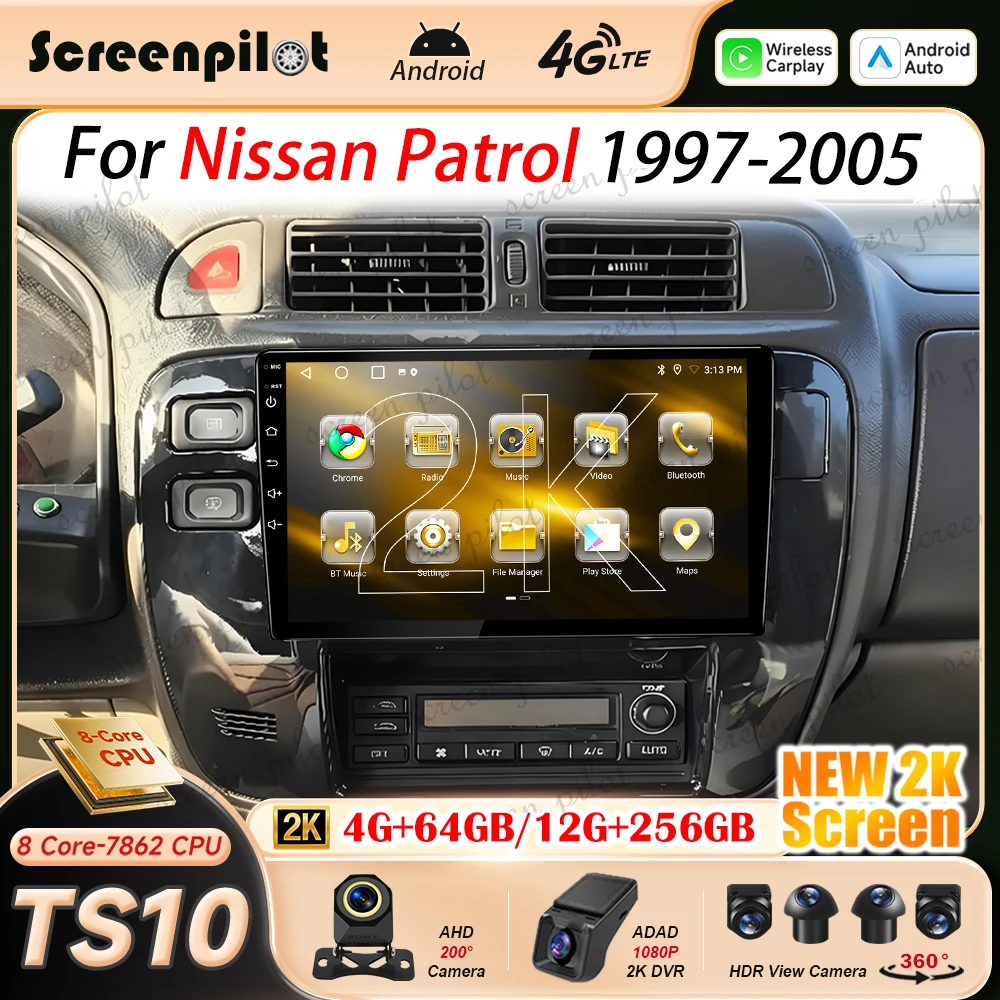 Android 16 Car Radio For Nissan Patrol V5 Y61 2002 2003 2004 2K QLED Multimedia Video Player Navigation GPS NO 2DIN 8 Core RDS