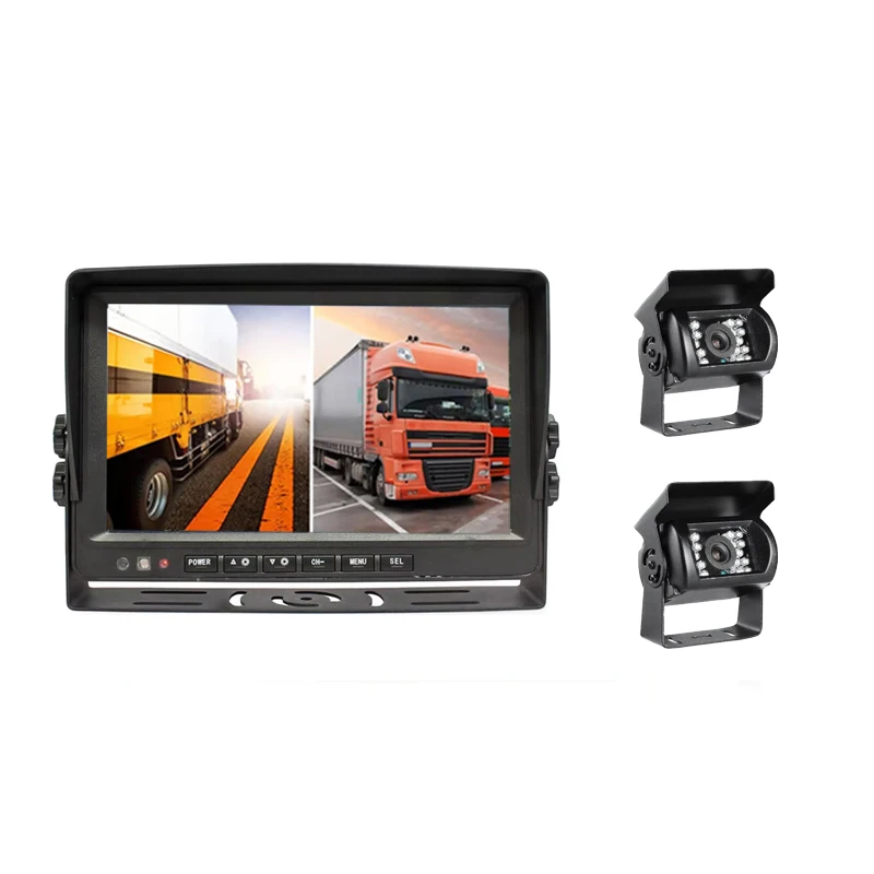 2Pcs Waterproof Night Vision Reverse Camera 9 Inch AHD 2-Channels Split Screen Monitor 12V 24V Monitoring Kit For Trucks