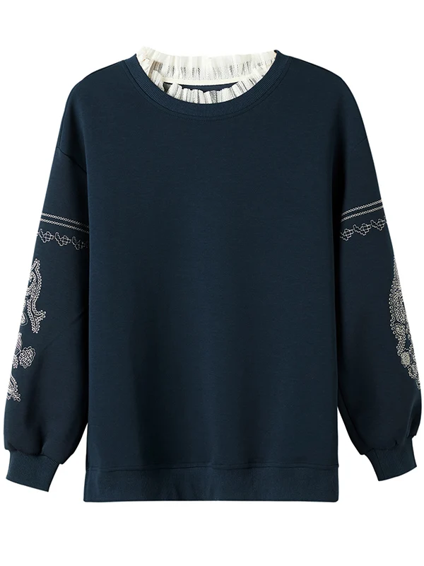 Dames losse pasvorm geborduurd fce gevoerd verdikt groot formaat sweatshirt casual sle hoge taille pure kleur herfst winter n...