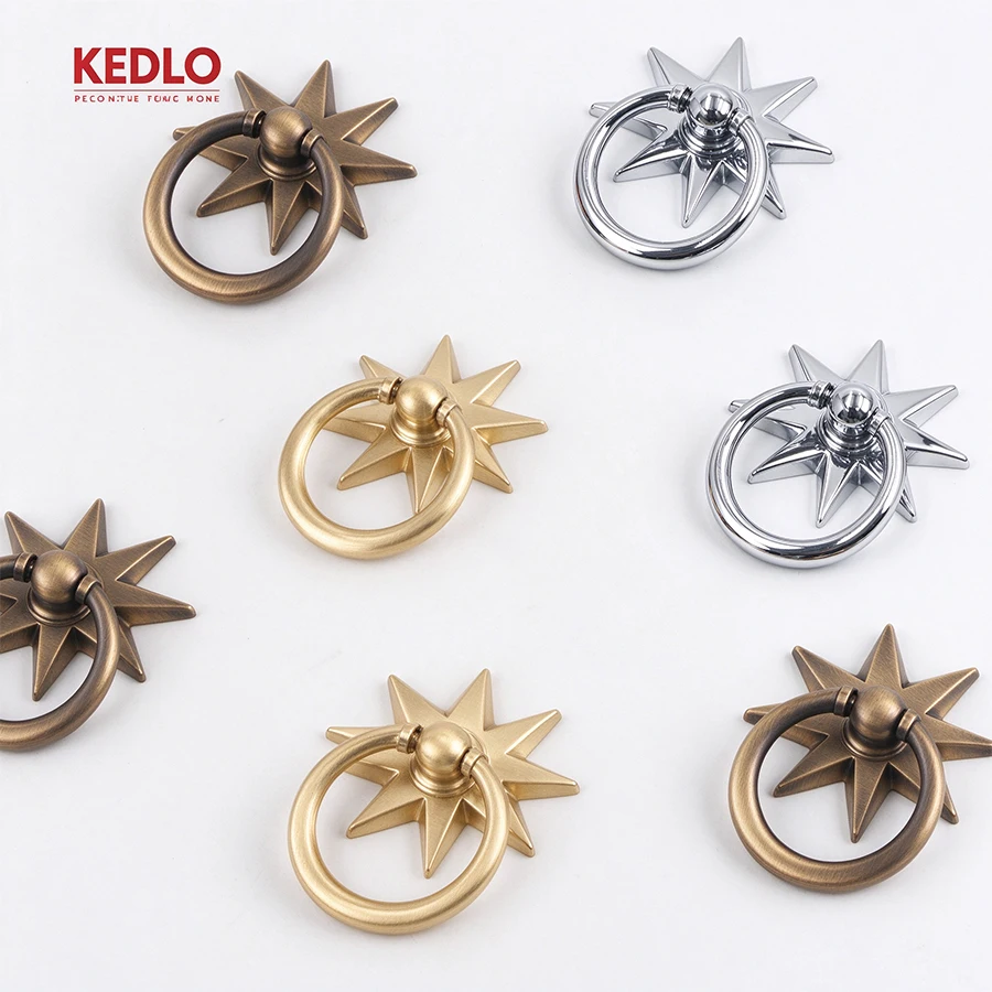KEDLO Solid Brass Modern Light Luxury Star Pendant Handle Kitchen Cabinet Antique Brass Knob Drawer Gold Handle