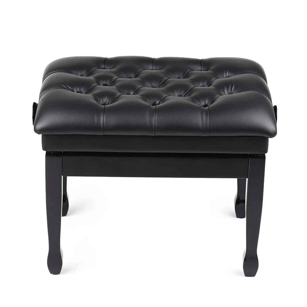 Wooden Piano Bench Stool Comfortable Soft Cushion Padded Adjustable Height Black