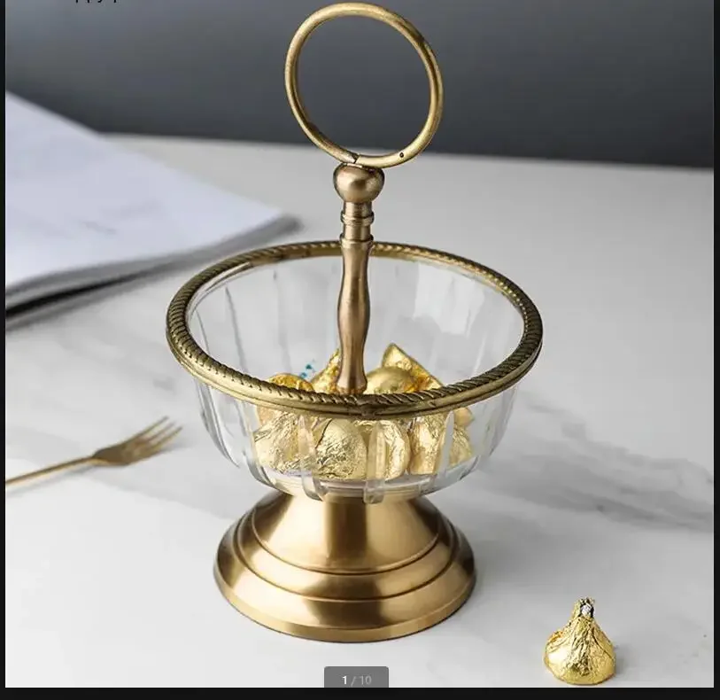 Messing-Glas-Obstschale, Obstteller, Aschenbecher, Aufbewahrungseimer, Stifthalter, Kuchenständer, Dessertschale, Snack-Tablett, Dekorative Servierplatte