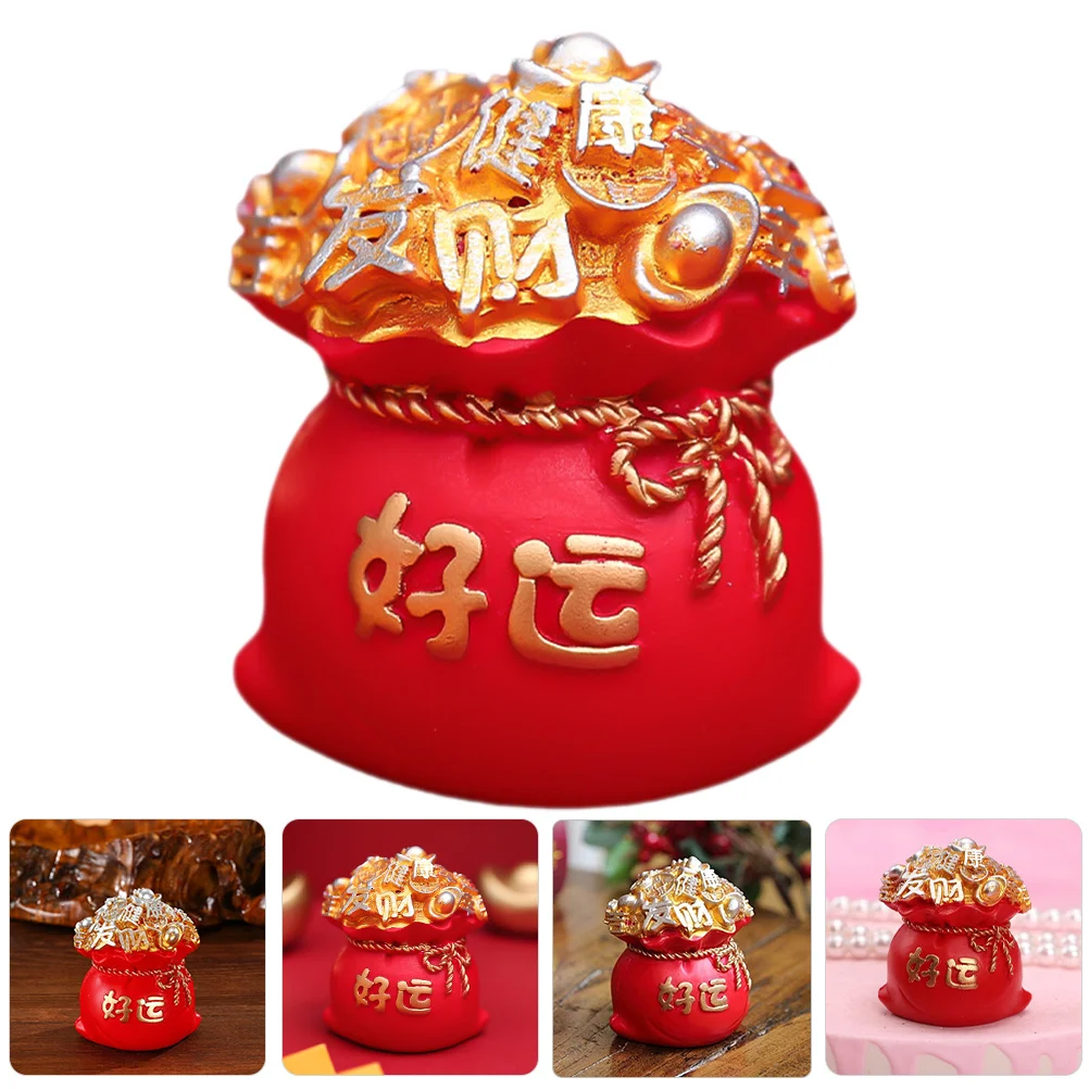 

Red Resin Money Pouch Chinese Style Classic Luck Bag Ornament Car Interior Decoration Home Desktop Decoration