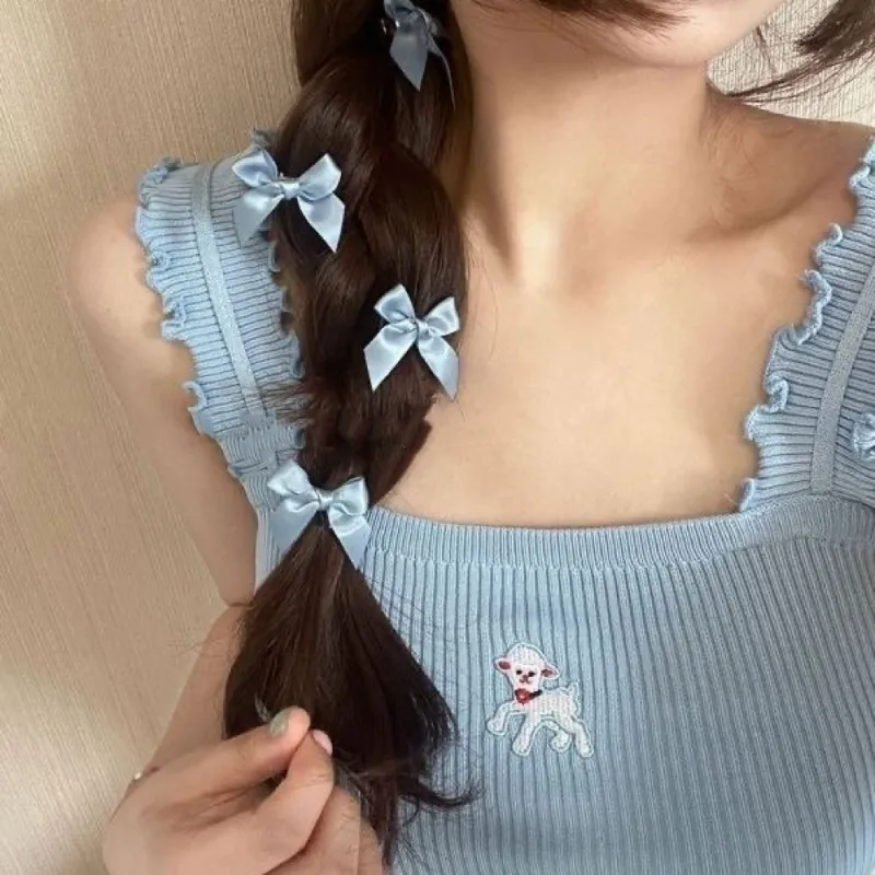 Y2K Silk Ribbon Bowknot Hair Clip for Women Girls Cute Sweet Lace Bow Barrettes Bobby Pins Colorful Hairclips Hair Accessories