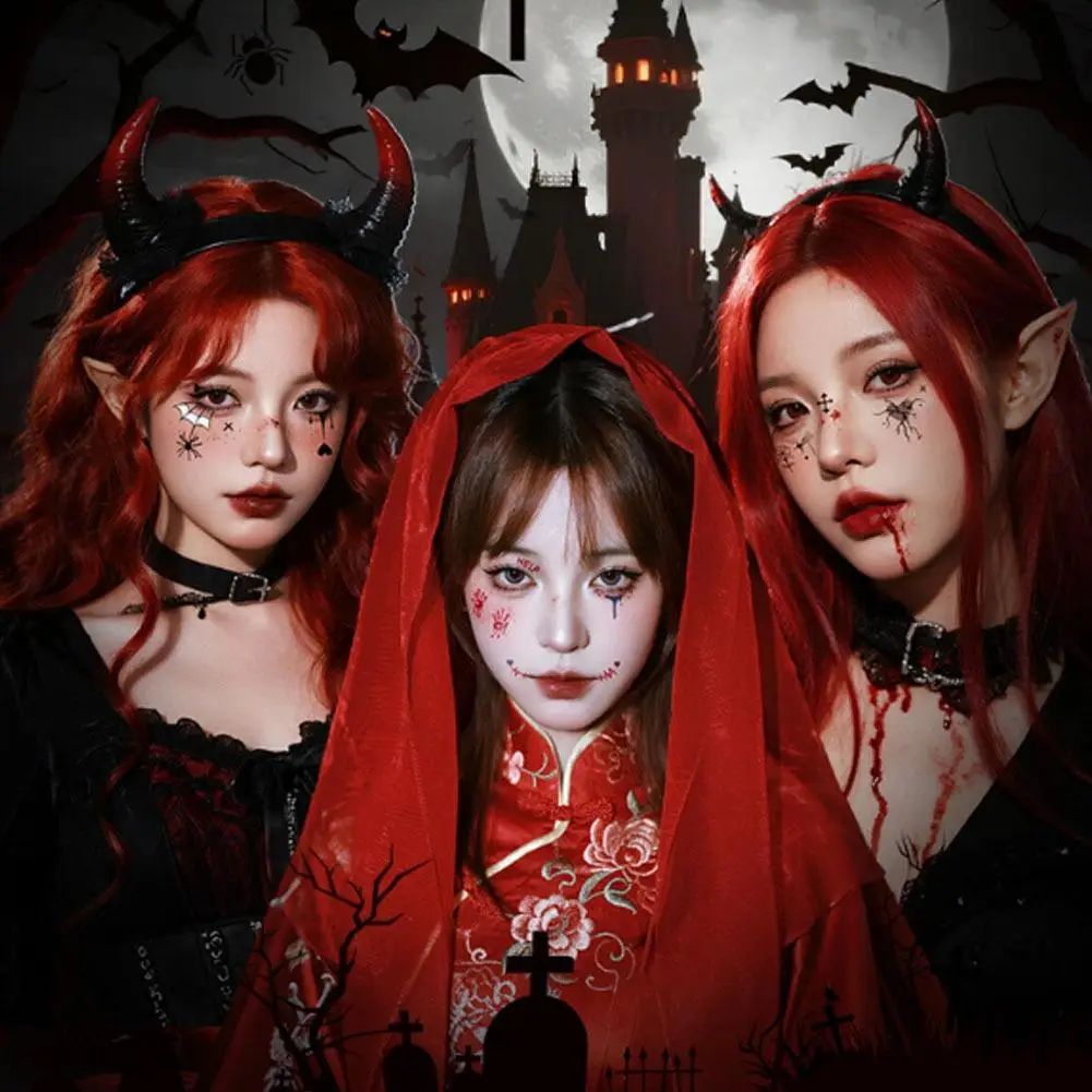 5-blatt Halloween realistische blutige Wunde Tattoo Aufkleber Spinnennetz Tattoo für Gesicht und Körper Dekoration wasserdichte DIY Aufkleber