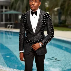 Man Formal Party Groom Tuxedo Latest Design Velvet Floral Jacket Pants 2 Pieces Male Chic Suit Slim Fit Trajes De Hombre Elegant