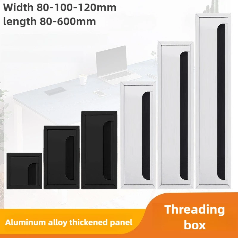 1PCS Aluminum Alloy PC Desk Rectangle Wire Cable Grommet Office Table Hole Cover Outlet Port with Black Brush Square