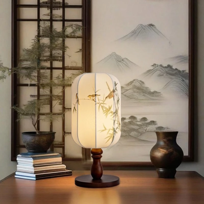 Classical table lamp Bedroom bedside lamp New Chinese wood art painting Chinese style tea room Zen table lamp