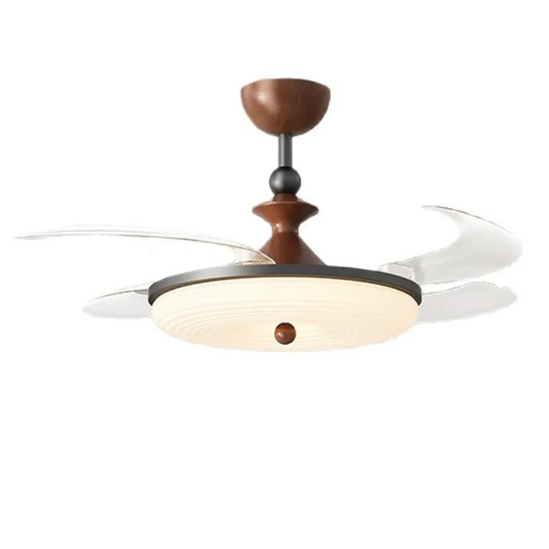 2025 new medieval fan light retro walnut color dining room bedroom light 42 inch invisible eye protection ceiling fan light