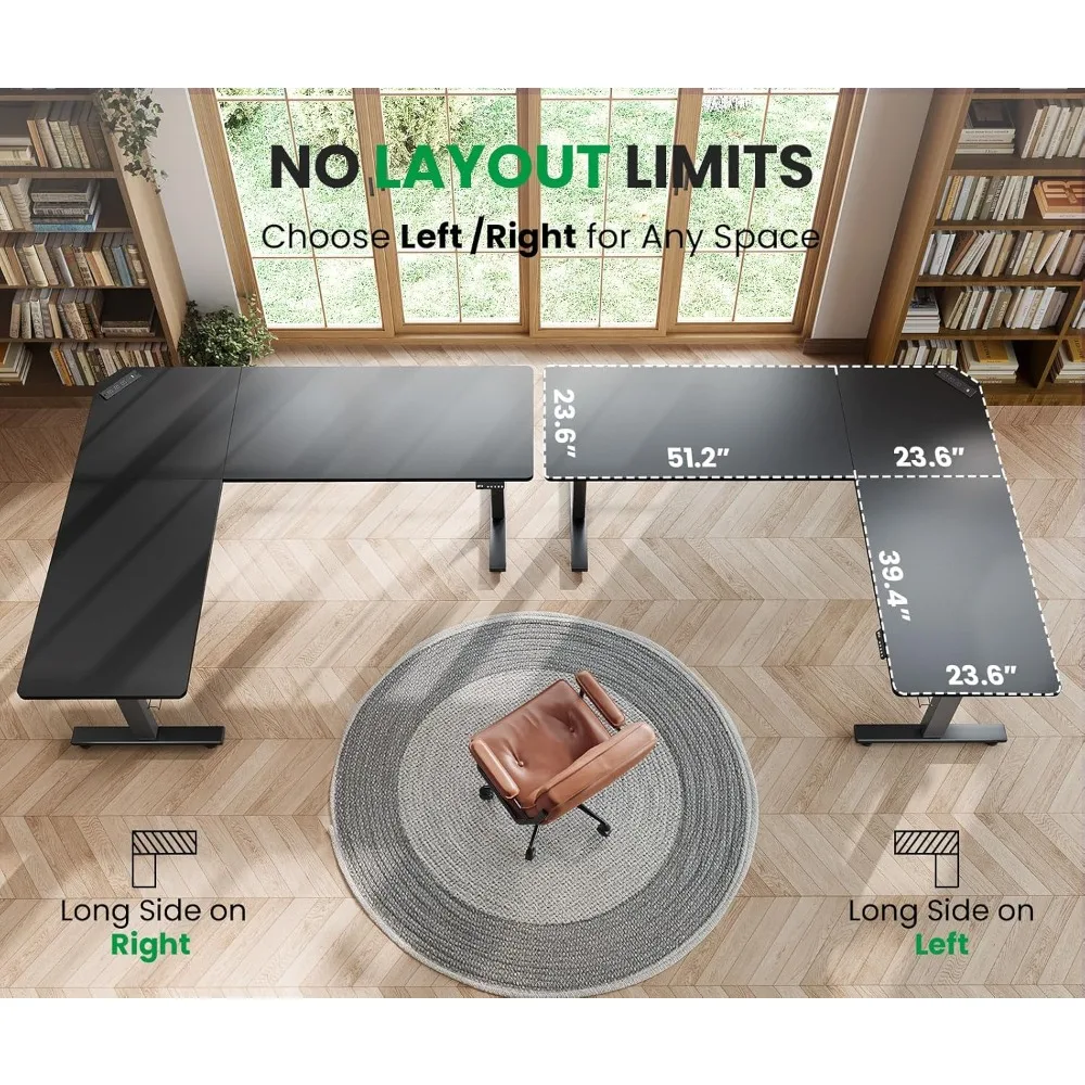 طاولة قائمة على شكل حرف L - طاولة زاوية قابلة للتعديل مقاس 63 × 55 بوصة مع محطة شحن - طاولة قائمة على شكل حرف L #6