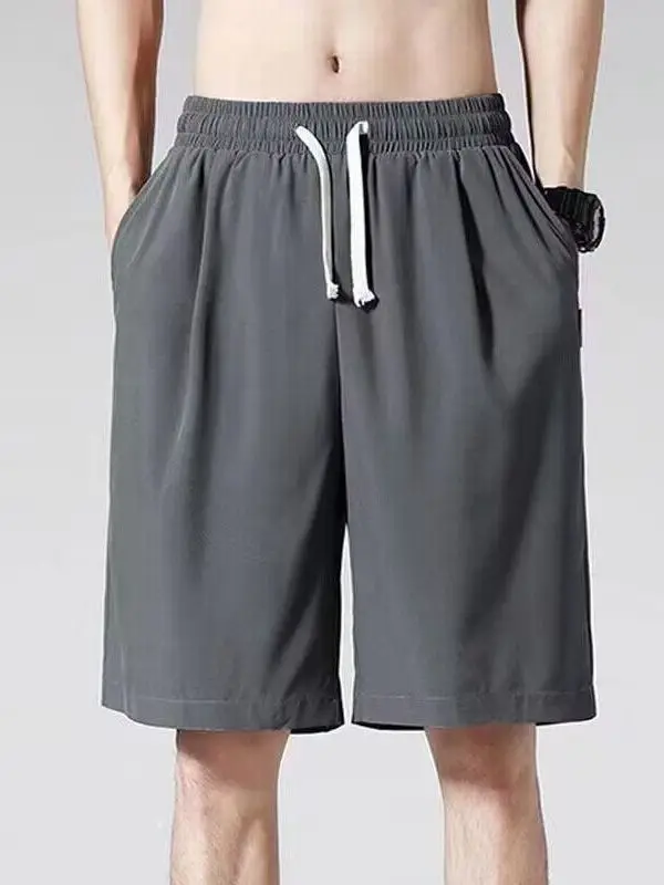 

Новые летние мужские брюки из ледяного шелка Qui Dry, тонкие брюки, свободные дышащие пляжные брюки длиной пять четвертей, повседневная свободная посадка