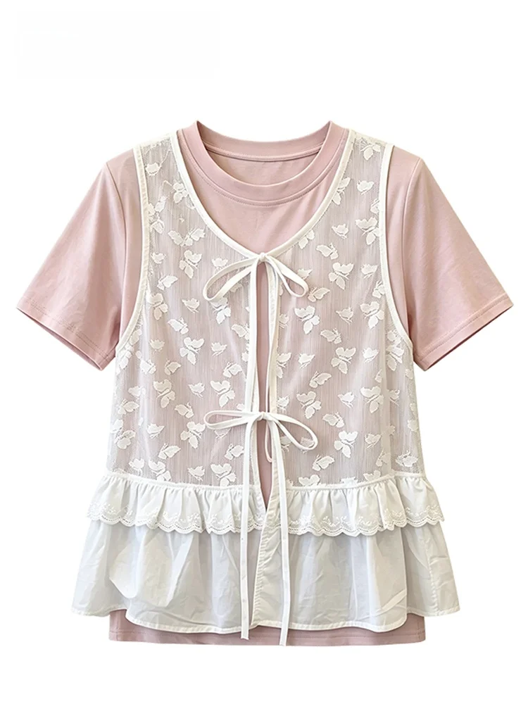 

Loose Short Sleeve T-Shirt Women plus Size Summer New Style Slimming Top Trendy Pattern round Neck Mid-Length Cardigan