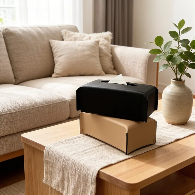 Image of Leder-Taschentuchbox-Abdeckung Luxuriöse Serviettenhalterung Multifunktionaler Schreibtisch-Organizer Stilvolle Wohnzimmer-Tischdekoration