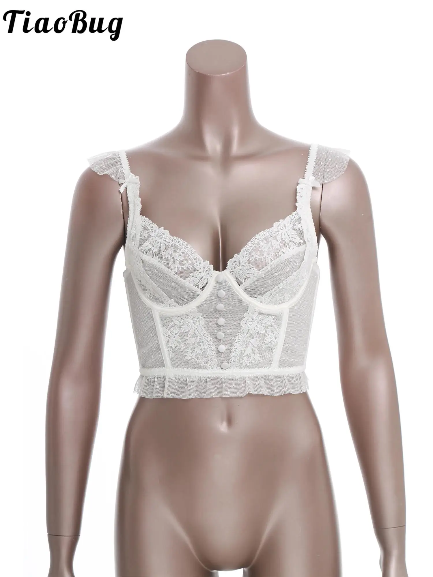 

Lace Patchwork Crop Top Sexy Women Spaghetti Straps Push-up Corset Bra Vest Lace Trim Cami Top Underwear Lace Sissy Tank Tops
