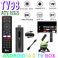 TV98 ATV H313 Android TV Stick 14.0 8K 2.4G 5G WiFi Quad Core BT5.0 Set Top Box Smart TV Box for Network Media Player