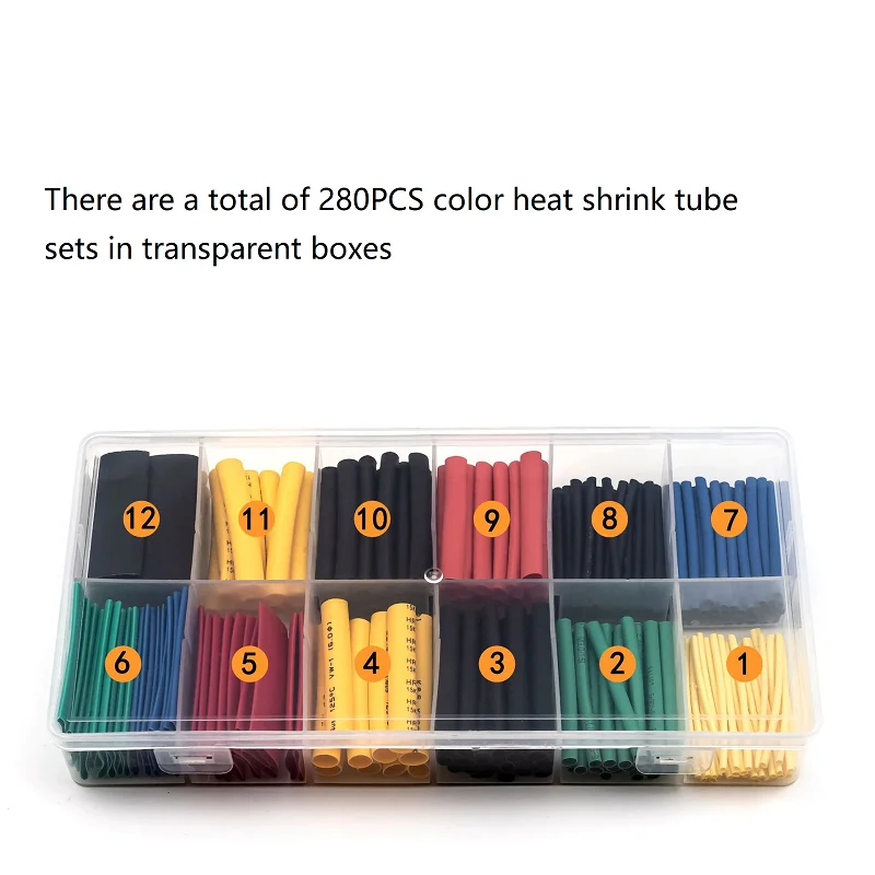 TBSCRC 280PCS 45MM Color Single Shrink Tube Multi specification Silicon Wire Heating Tube Shrinkable RC Repair Parts DIY