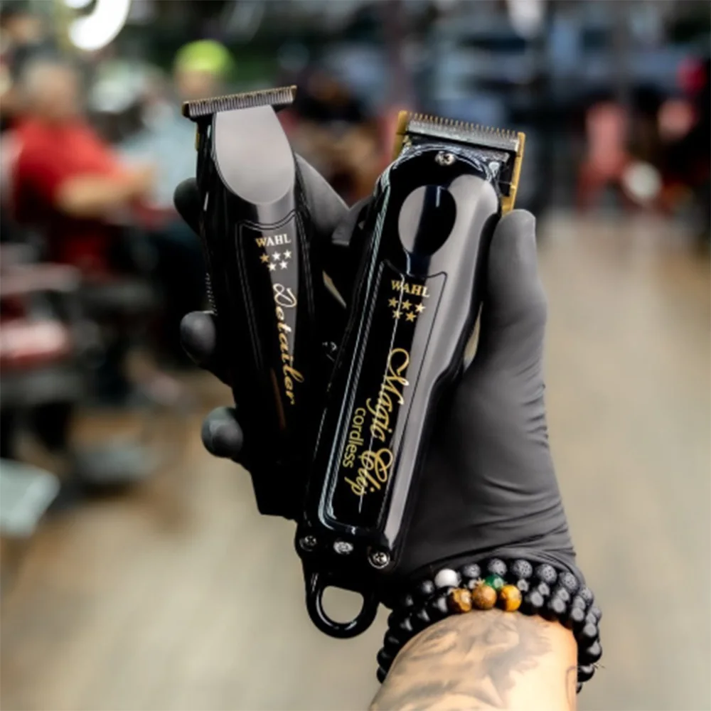 المهنية 5 نجوم اللاسلكي ماجيك كليب التفاصيل لي الذهب، واهل قسط الأسود الحلاق كومبو كيت مع شفرات طلاء التيتانيوم DLC