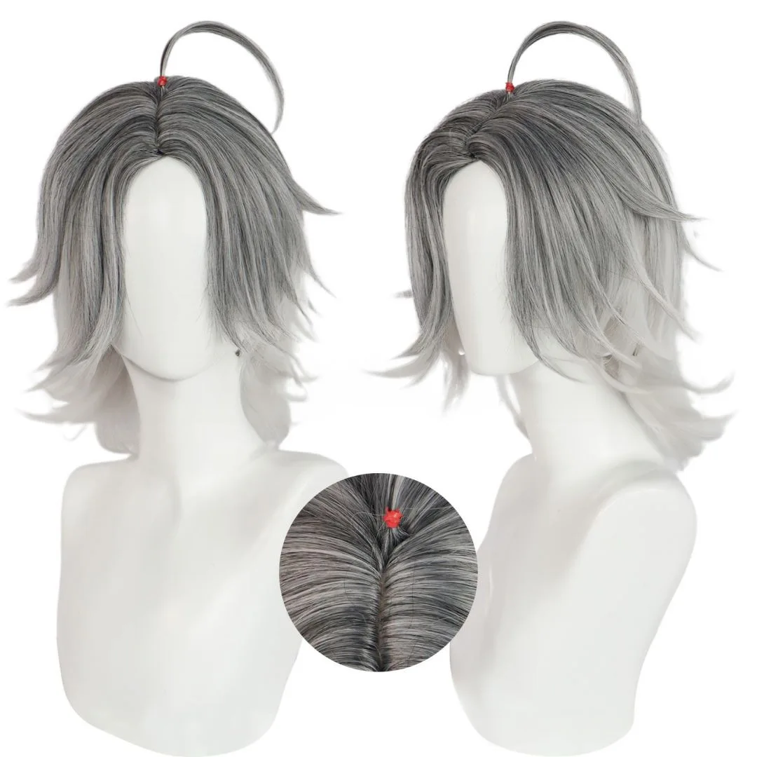Die fünfte Ge-Cosplay-Perücke für den Patienten Xingchen – schwarzes und graues Farbverlaufs-Kurzhaar des Psychologen mit umgedrehtem Stil