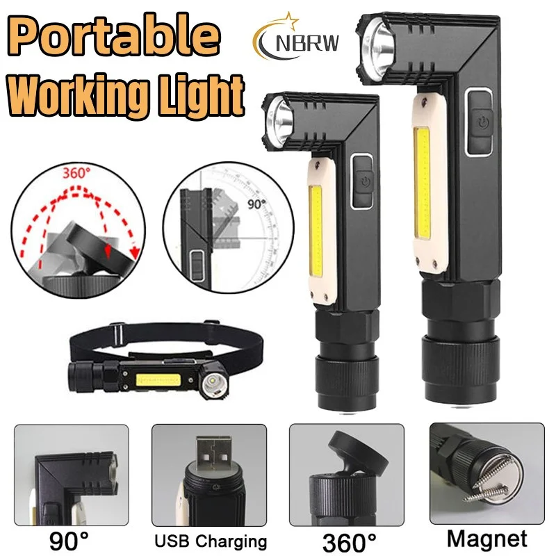 Rechargeable Led Flashlight Work Light Multifunctional Magnetic Base 360 Degree Rotate IP65 Mini Working Lamp For Car Repair