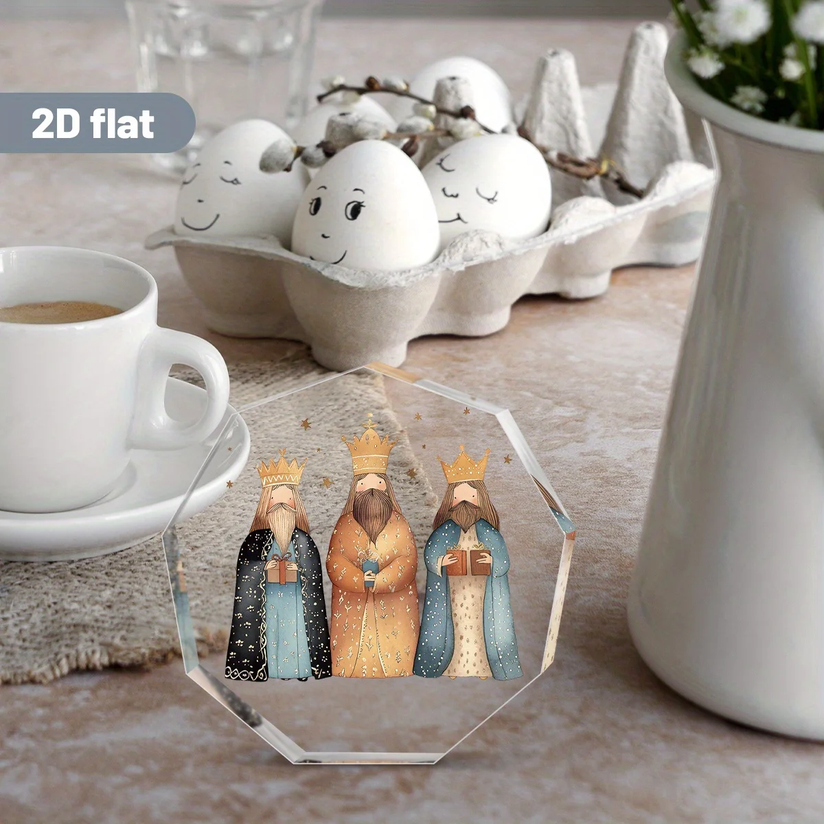 2D， -Christian Acrylic Desktop Decoration - Three King Patterns, Suitable for Home and Office Decoration, Holiday Gifts
