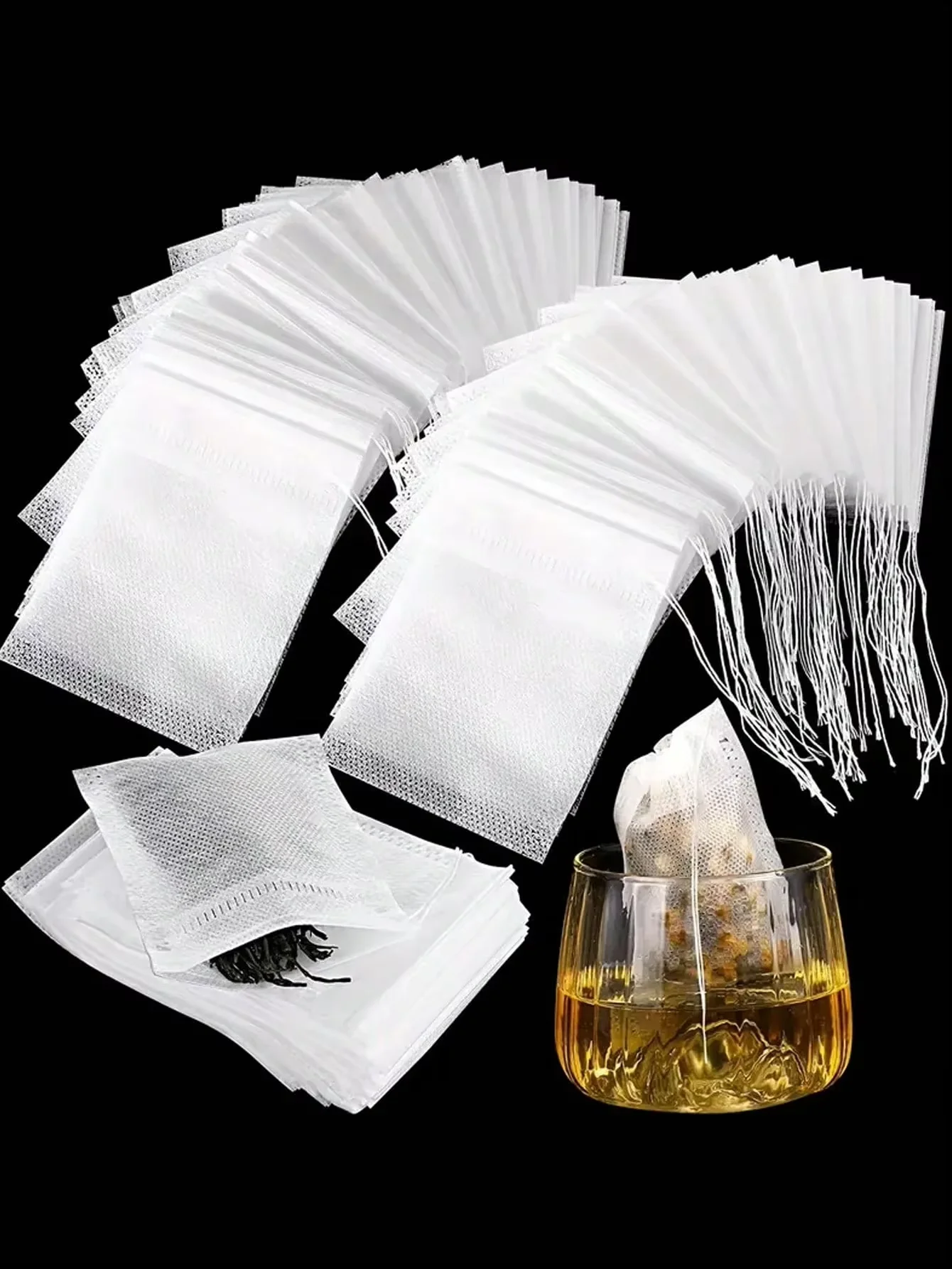 100 Uds bolsas de té desechables bolsas de filtro para infusor de té con sello curativo de cuerda bolsas de té de filtros de especias de tela no tejida de calidad alimentaria