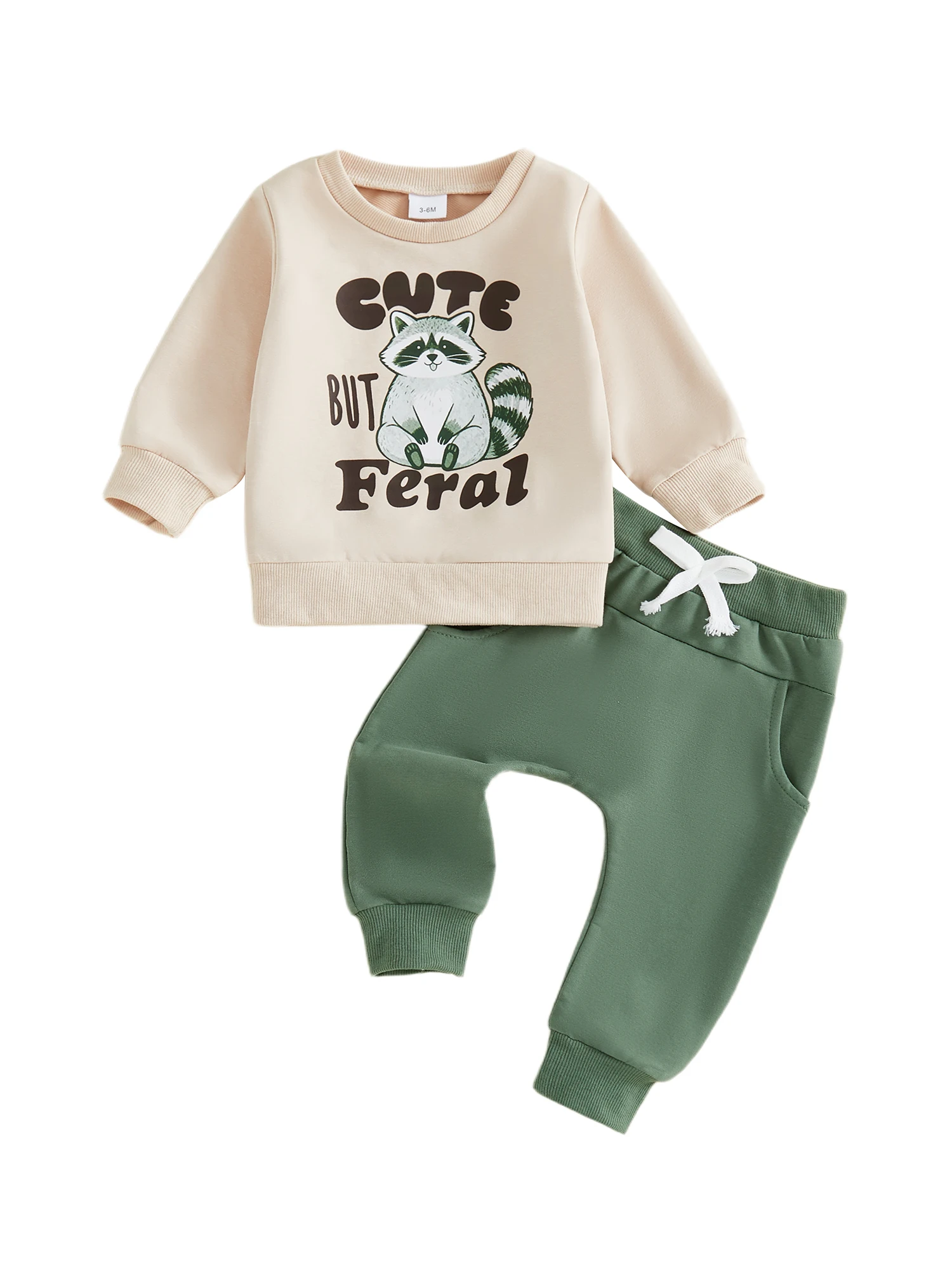 

Adorable Infant Boys 2-Piece Set Stylish Raccoon Print Sweater and Matching Pants for Trendy Fall Looks