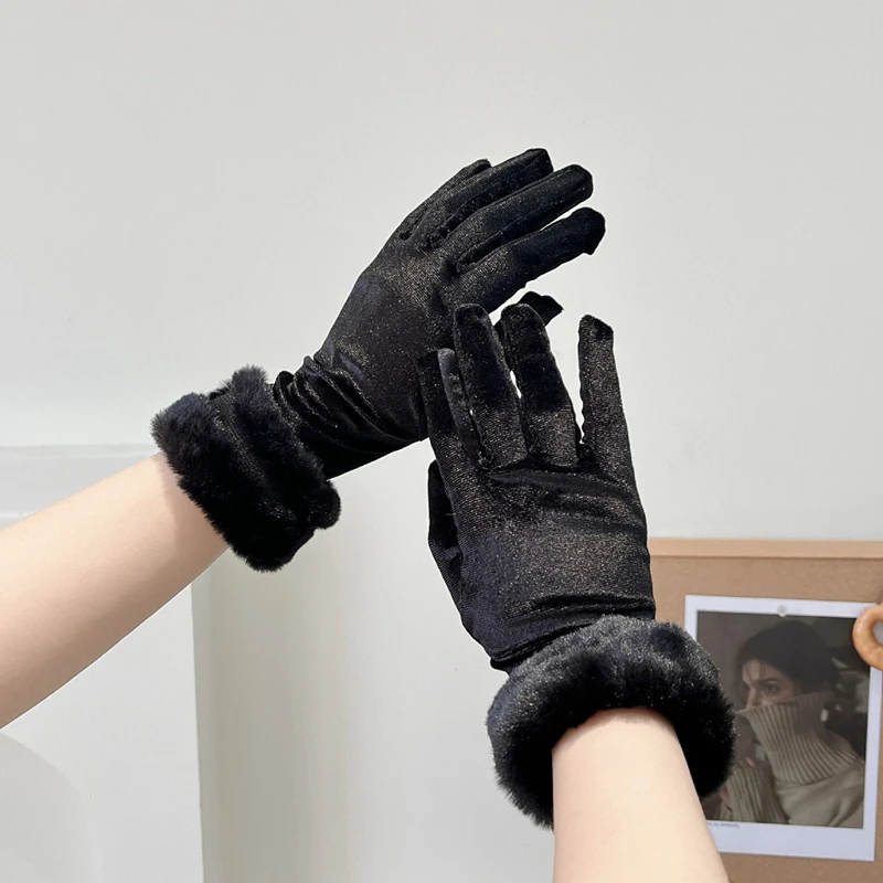 Guantes de fiesta de Navidad, guantes cortos de boda para novia, etiqueta roja, guantes cálidos gruesos para rendimiento