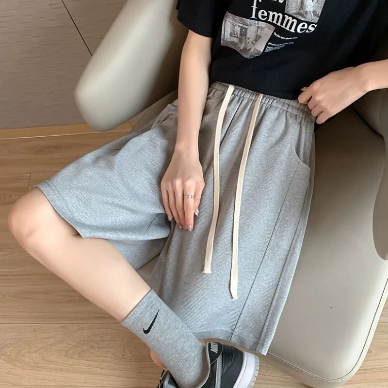 Women's Summer Casual New Style Slimming Five-Quarter Pants 2026 High Waist Drawstring Shorts Mid-Length Trousers Sports Shorts