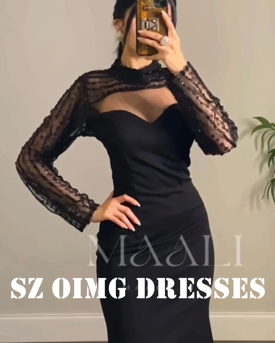 OIMG-Vestidos femininos de cetim, vestidos de baile com gola alta, mangas compridas, vestidos de festa formais, saudita e árabe, novo design