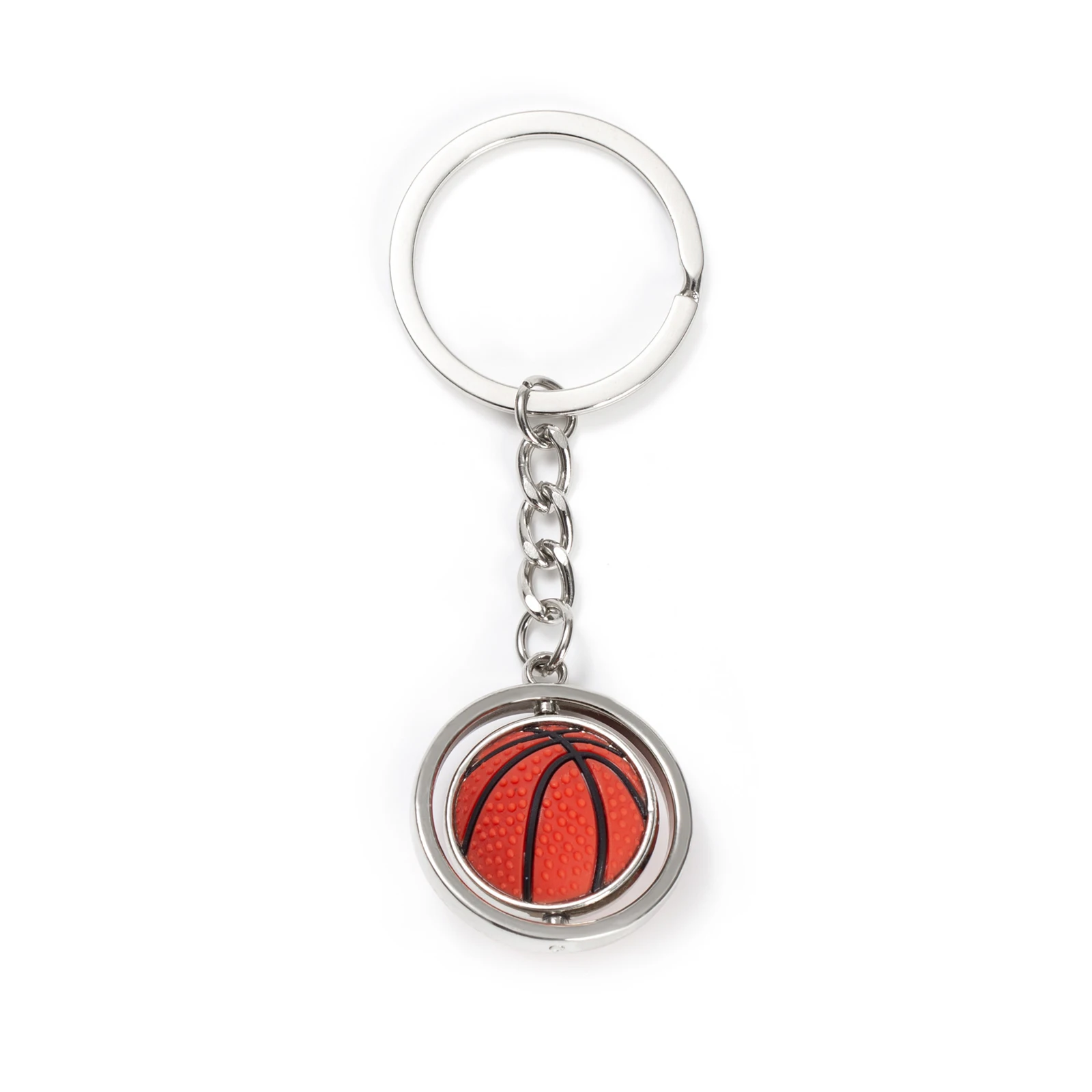 1PC Fashion Sport Keychain Birthday Gift Silver Color Keyring Rotatable Football Basketball Baseball Pendant Keychain 8.5x3cm